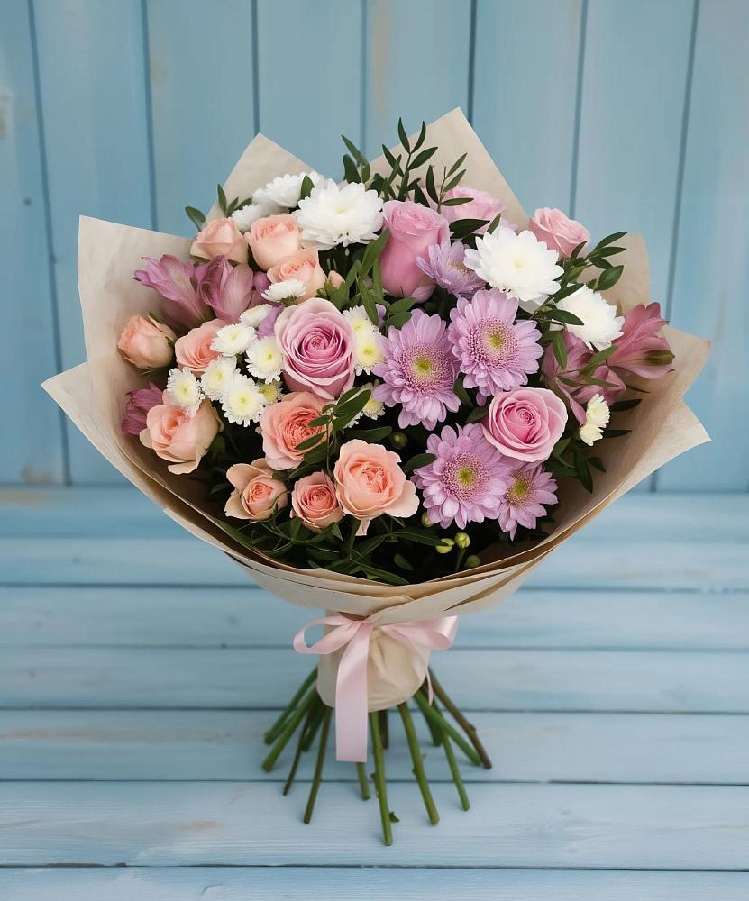 Букет цветов из: Хризантемы, Розы и Альстромерии в Дубровский