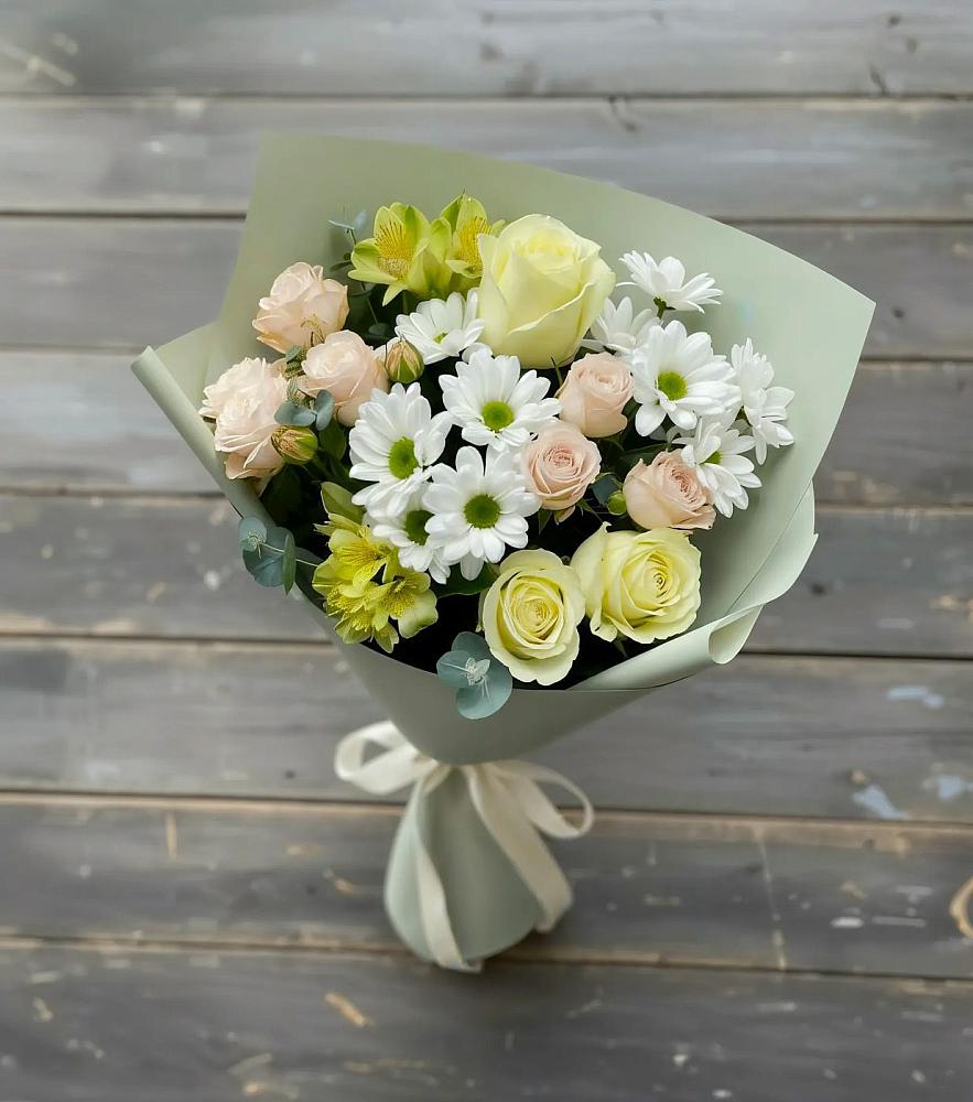 Букет цветов из: Альстромерии, Розы и Хризантемы в Дубровский