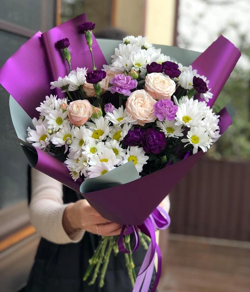 Букет цветов из: Хризантемы, Гвоздики и Розы в Дубровский