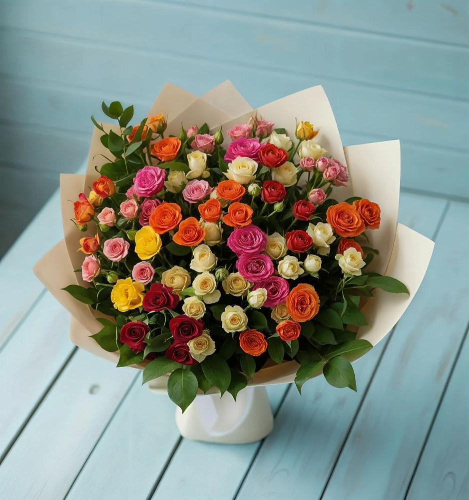 Букет Микс из разноцветных кустовых роз в Дубровский