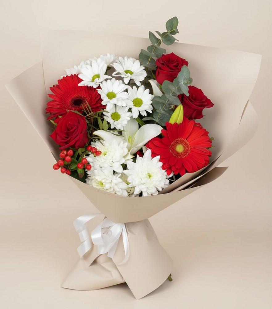 Букет цветов из: Розы, Хризантемы, Герберы и Лилии в Дубровский