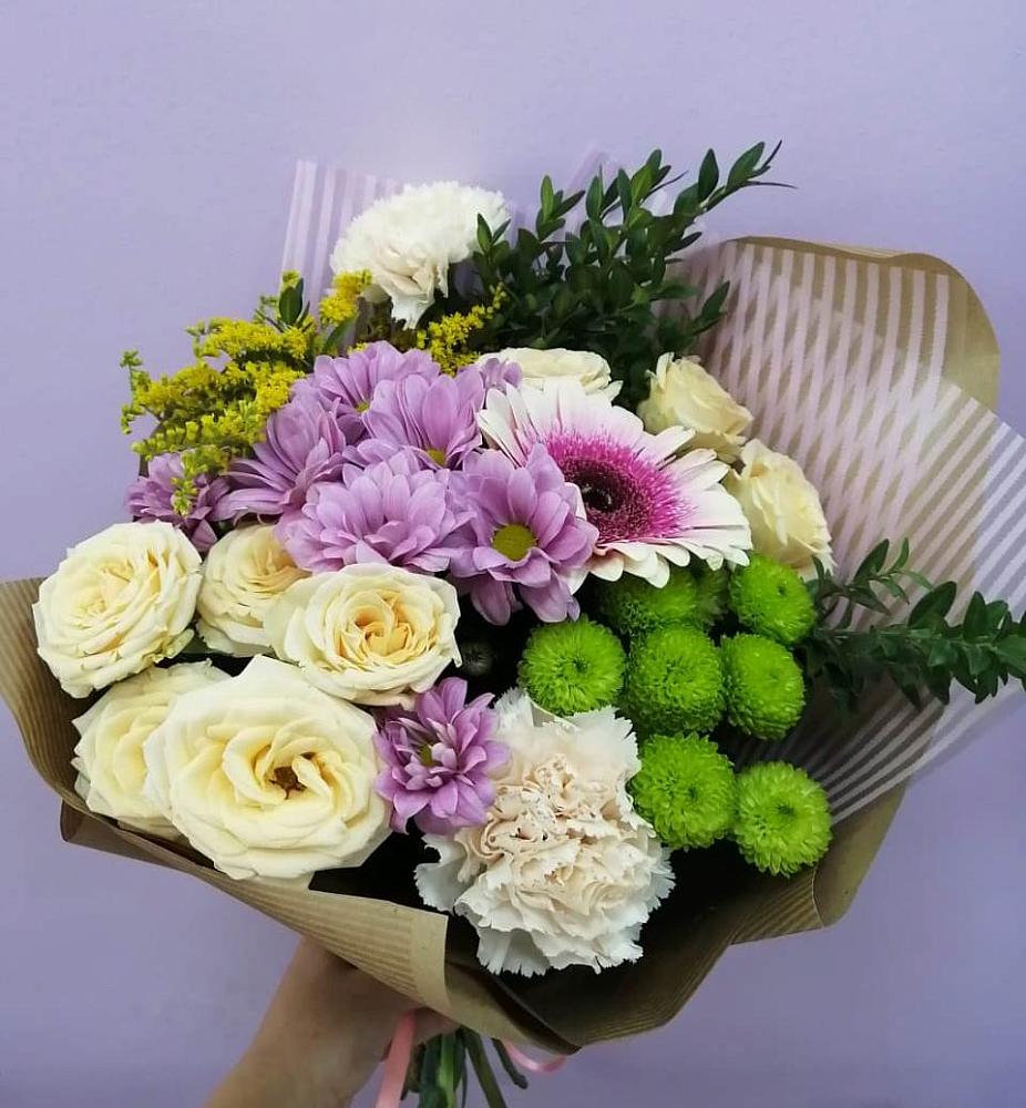 Букет цветов из: Хризантемы, Розы, Гвоздики и Герберы в Дубровский