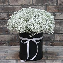 Цветочная композиция из Гипсофила в шляпной коробке в Дубровский